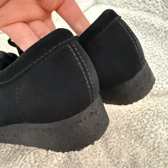 Clarks Originals Wallabee Loafer Black Suede Shoes Womens Size 8M Crepe Sole